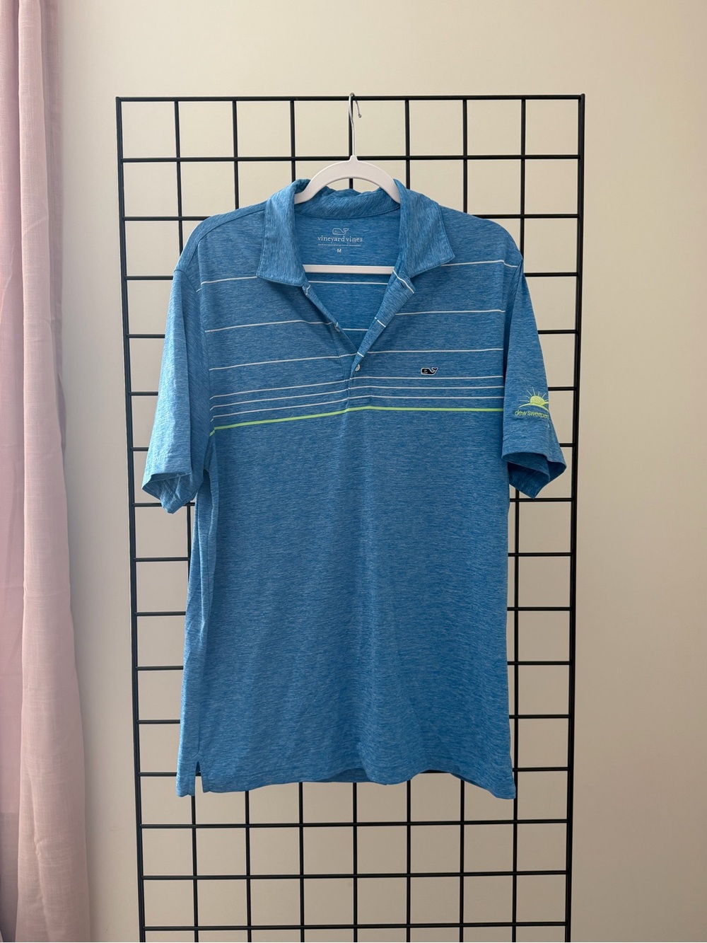 Vineyard Vines Heathered Blue Polo with Lime Accent